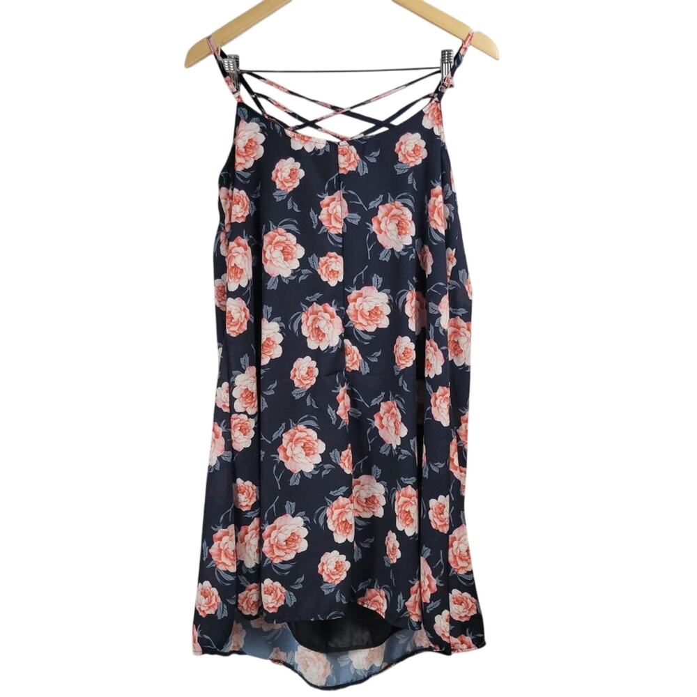 Womens Navy Blue Floral Criss Cross Front Cami Dress Size Medium - Picture 3 of 7